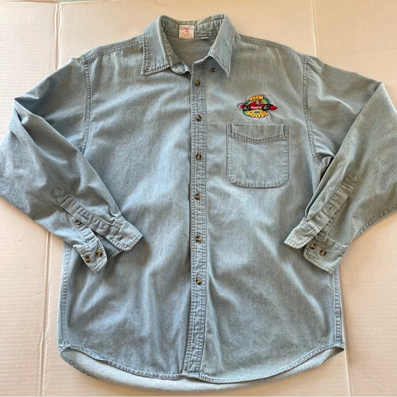 Vintage Team Woody Denim Light Blue Shirt Men size Large - Picture 11 of 17